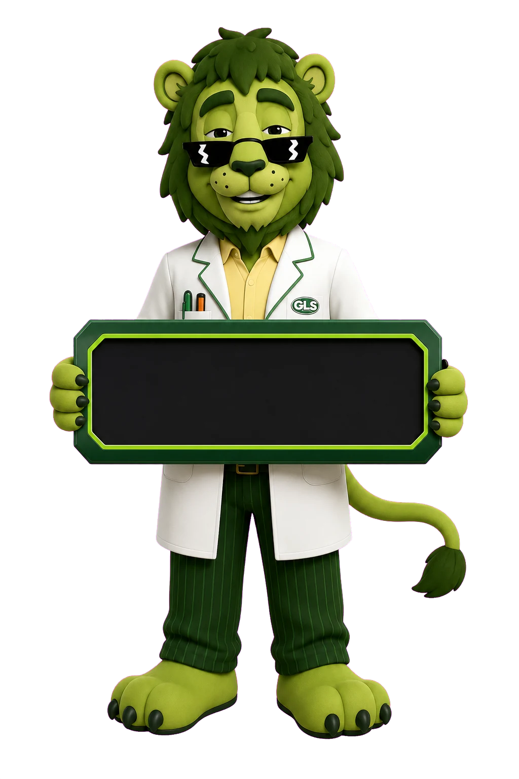 León Green Lion sosteniendo el cronómetro